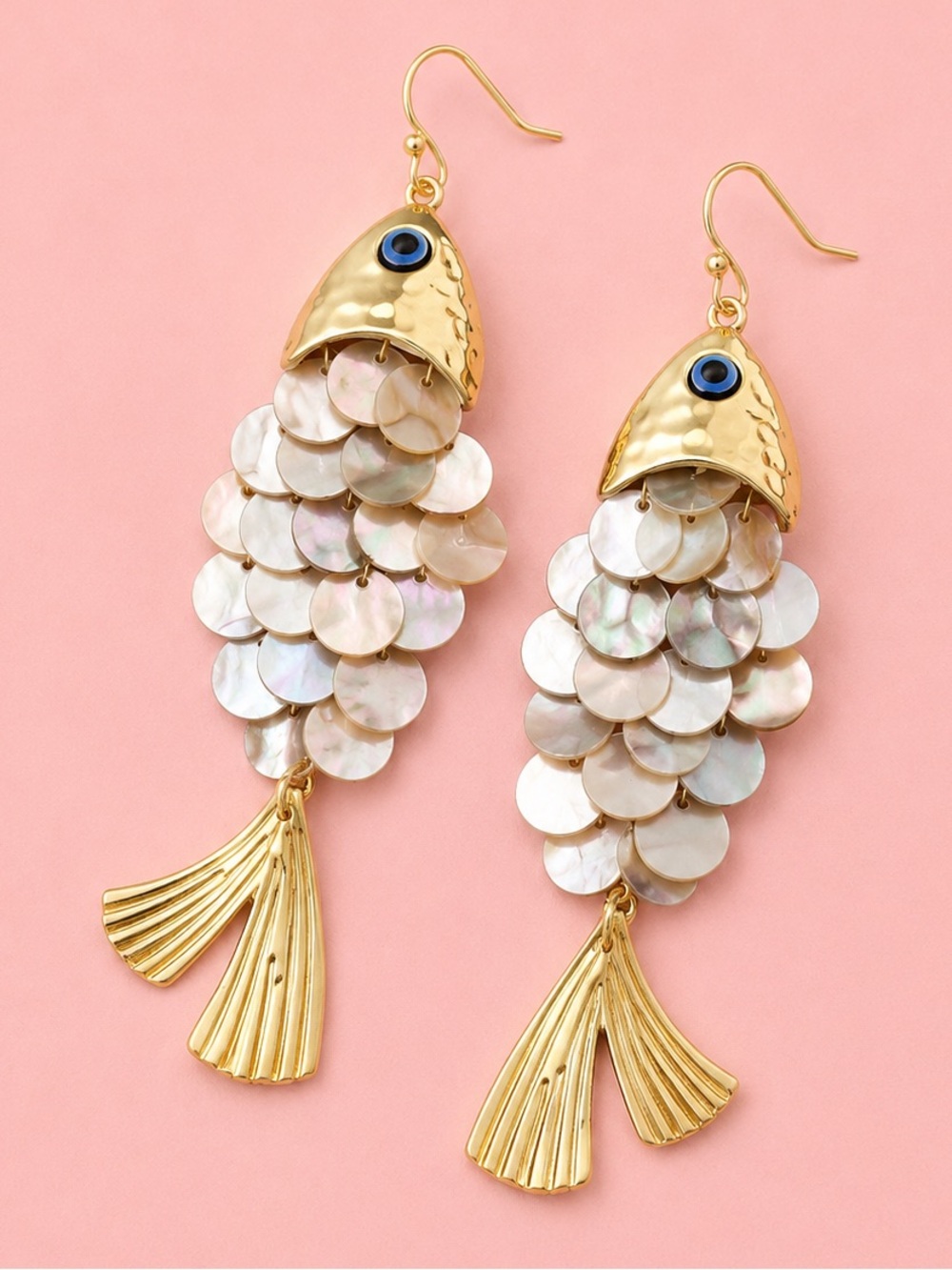 Perla Fish Goddess Gold Earrings
